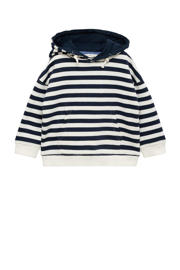 thumbnail: Marineblauwe jongens Mango Kids hoodie van sweat materiaal met strepenprint, lange mouwen en capuchon