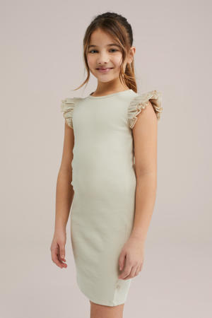 korte jurk rib gebreid beige