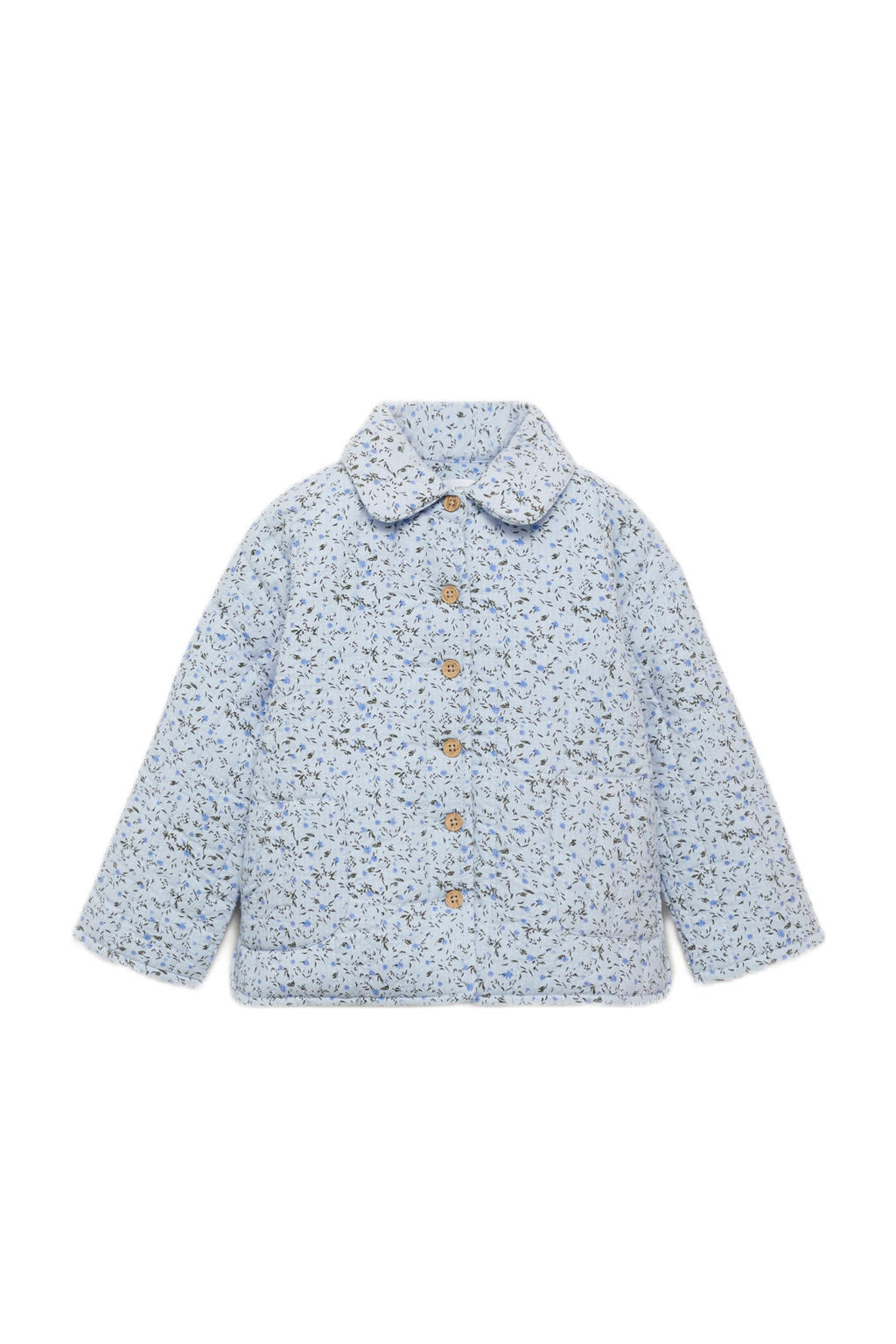 Lichtblauwe meisjes Mango Kids zomerjas van katoen met lange mouwen, peter pan-kraag en knoopsluiting