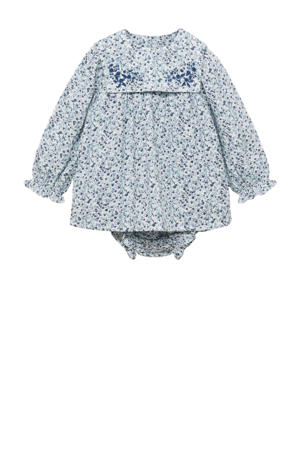 newborn baby jurk met bloomer blauw/wit
