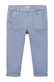 thumbnail: Blauwe jongens Mango Kids slim casual broek van stretchkatoen met regular waist, drukknoopsluiting en effen