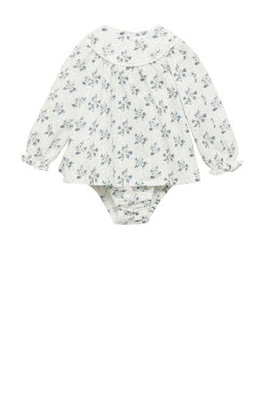 newborn baby jurk met bloomer wit/blauw