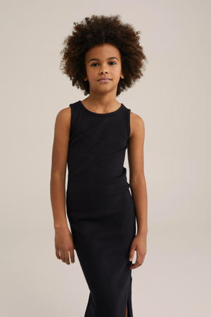 maxi jurk rib gebreid zwart