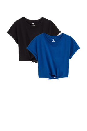 T-shirt - (set van 2) - donkerblauw/zwart
