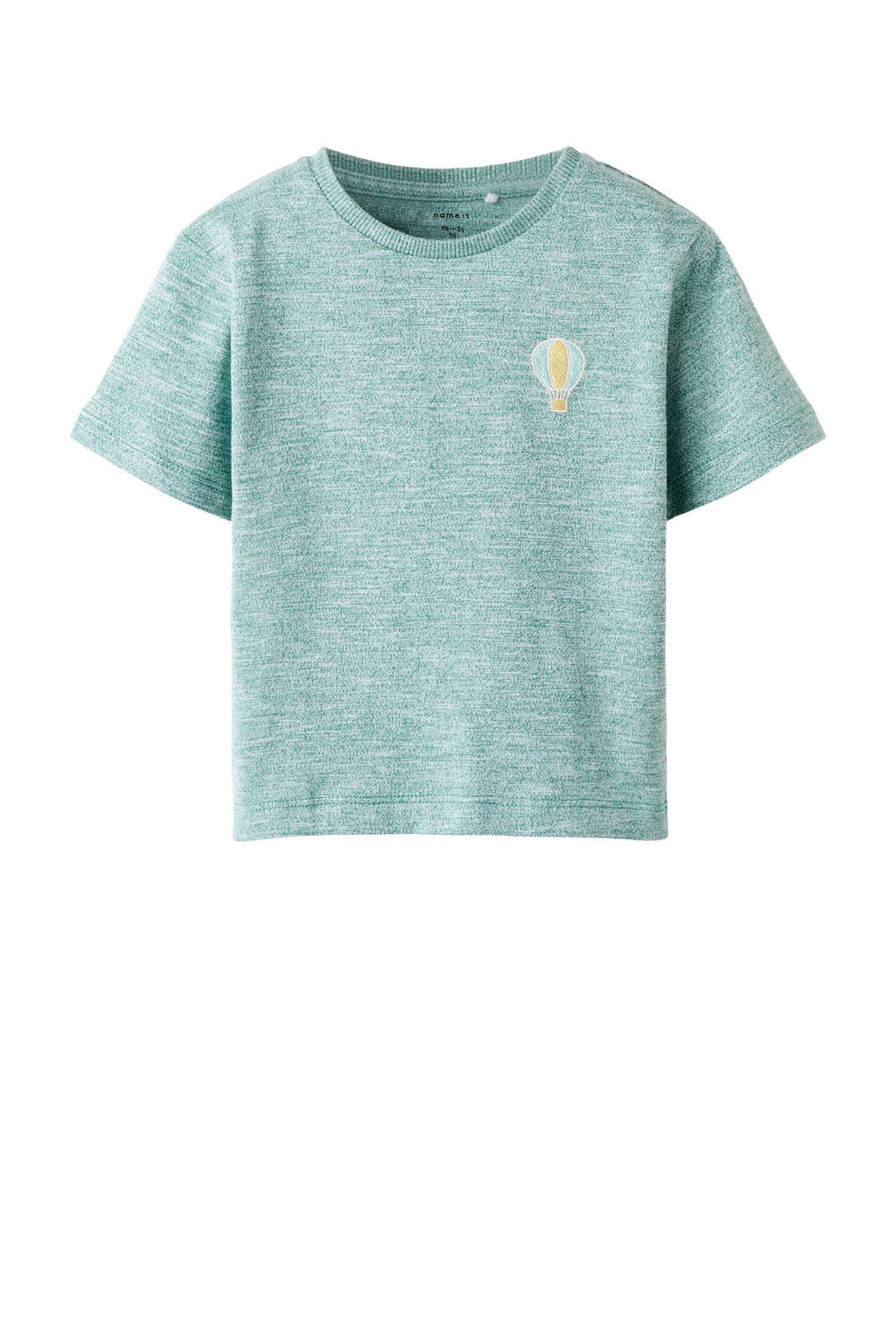 Groene jongens NAME IT MINI T-shirt van katoen met logo dessin, korte mouwen, ronde hals en borduursels