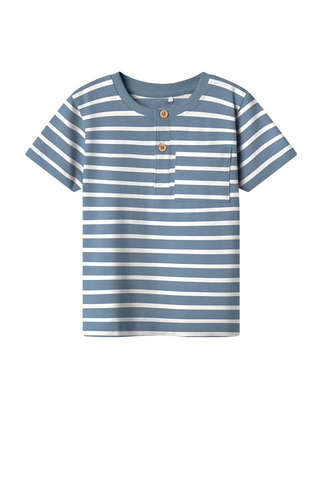 Blauw en witte jongens NAME IT MINI T-shirt van stretchkatoen met strepenprint, korte mouwen, ronde hals en sierknopen