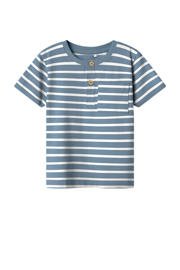thumbnail: Blauw en witte jongens NAME IT MINI T-shirt van stretchkatoen met strepenprint, korte mouwen, ronde hals en sierknopen