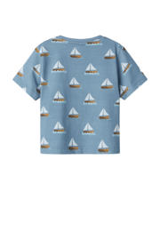thumbnail: Turquoise jongens NAME IT MINI T-shirt van stretchkatoen met effen, korte mouwen en ronde hals