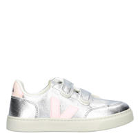 thumbnail: Zilverkleurige meisjes Veja SMALL V-12 leren sneakers van leer t met klittenband