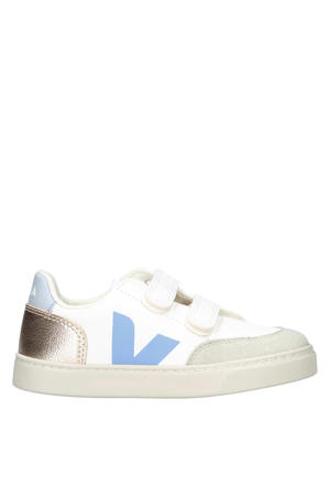 SMALL V-12  leren sneakers wit/lichtblauw/goud