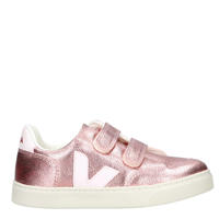thumbnail: Roze en metallickleurige meisjes Veja SMALL V-12 leren sneakers van leer t met klittenband