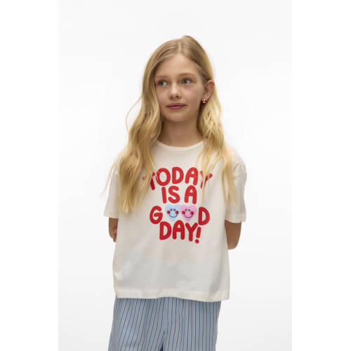VERO MODA GIRL T-shirt wit Meisjes Katoen Ronde hals Tekst - maat 134/140 afbeelding
