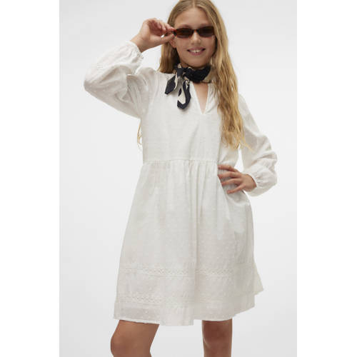 VERO MODA GIRL A-lijn jurk wit Meisjes Katoen V-hals Effen - maat 140 afbeelding