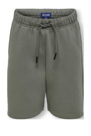 thumbnail: Grijze jongens ONLY & SONS JUNIOR regular sweatshort met elastische tailleband met koord en effen