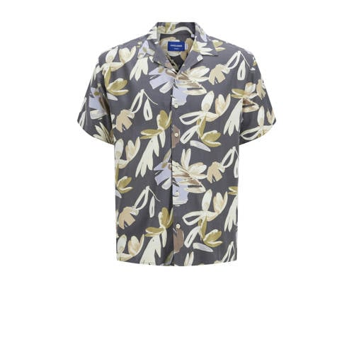 JACK & JONES JUNIOR overhemd grijs Jongens Viscose Klassieke kraag All over print