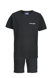 thumbnail: Zwarte jongens JACK & JONES JUNIOR T-shirt broek van katoen met effen, korte mouwen, ronde hals en elastische tailleband