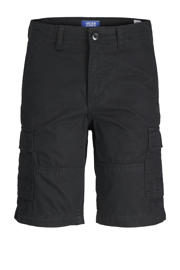 thumbnail: Zwarte jongens JACK & JONES JUNIOR relaxed cargo short van katoen met regular waist, rits- en knoopsluiting en effen