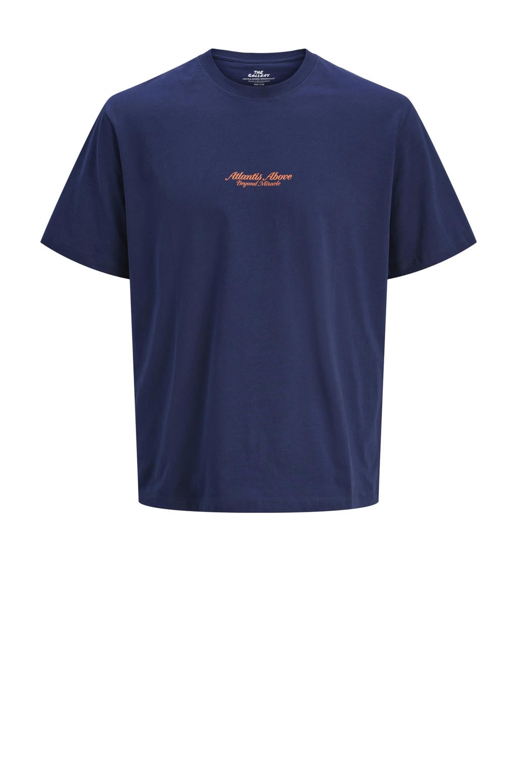 Donkerblauwe jongens JACK & JONES JUNIOR T-shirt van katoen met effen, korte mouwen en ronde hals
