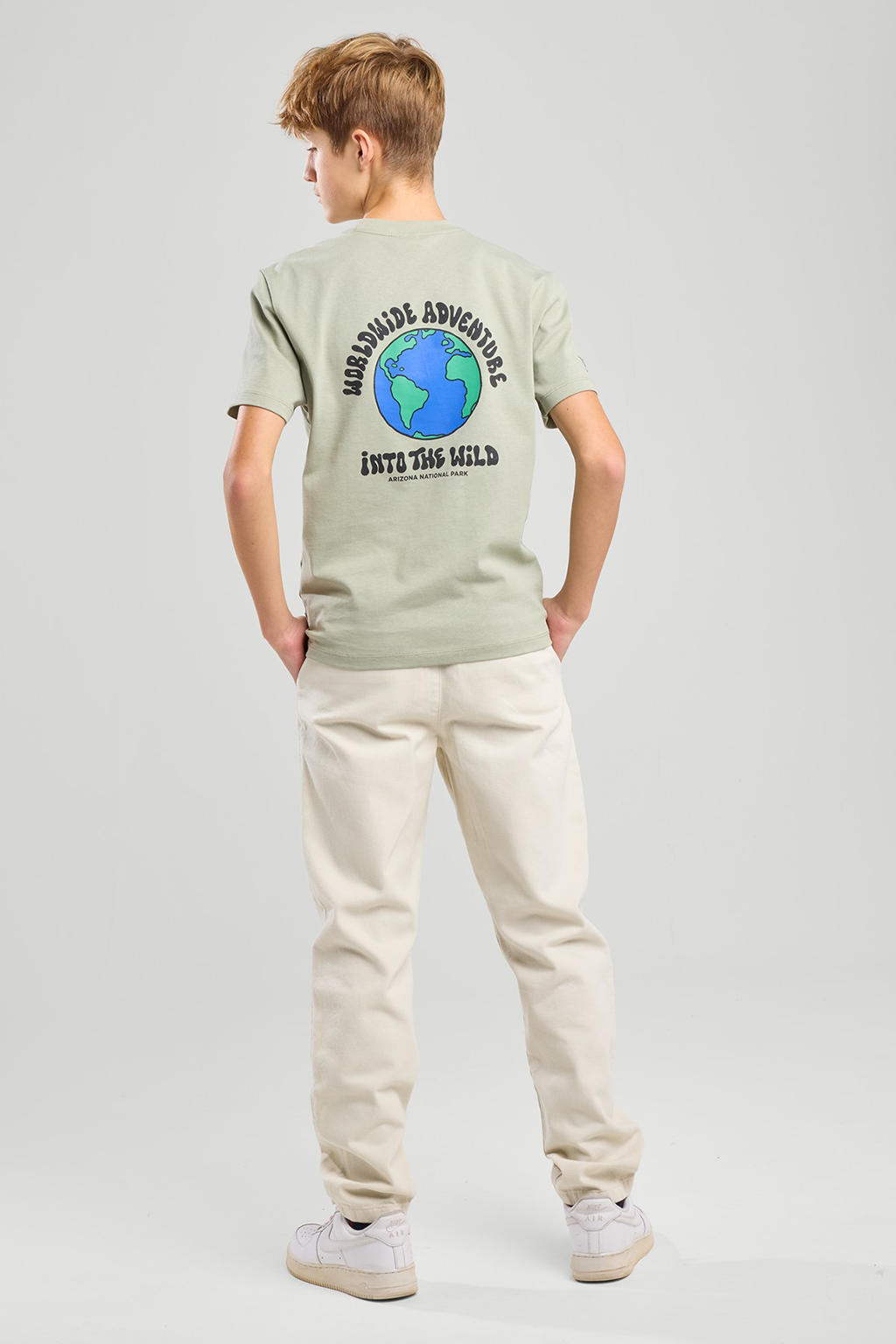 Ecru jongens America Today T-shirt van katoen met effen, korte mouwen en ronde hals