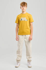 thumbnail: Beige jongens America Today casual broek van katoen met elastische tailleband met koord en effen