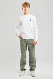 thumbnail: Beige jongens America Today casual broek van katoen met rits- en knoopsluiting en effen