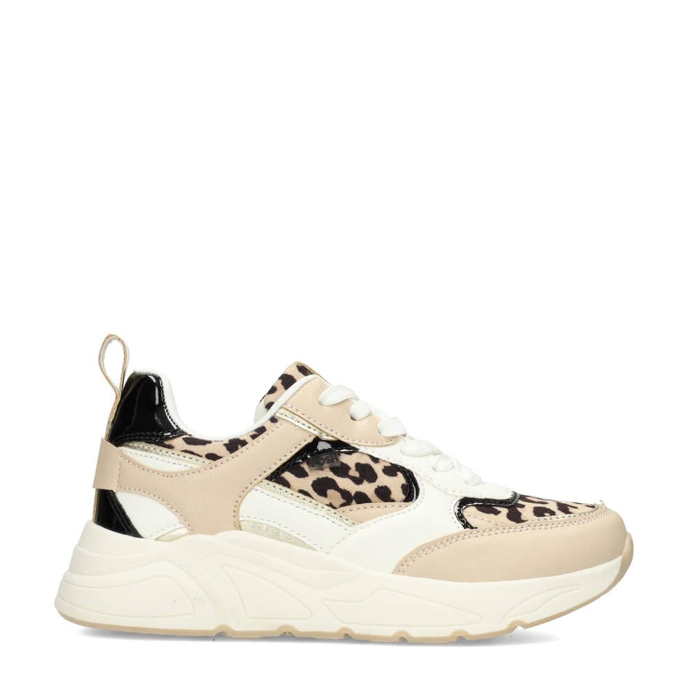 Beige meisjes POSH by Poelman Rosie chunky sneakers panter van synthetisch materiaal met veters