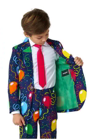 twee delig pak met stropdas donkerblauw/groen/rood