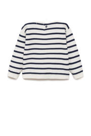 thumbnail: Donkerblauw en witte jongens Mango Kids trui fijn gebreid van katoen met strepenprint, lange mouwen, ronde hals en knoopsluiting