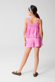 thumbnail: Roze meisjes Shoeby mouwloze top van viscose met mixprint, vierkante hals, elastische inzet en ruches