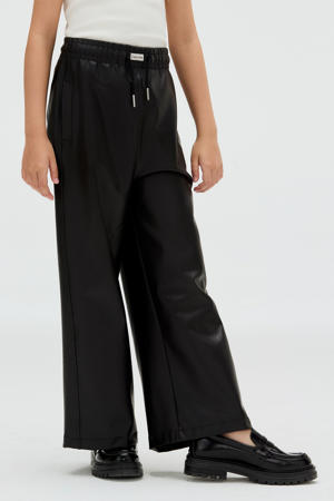 imitatieleren casual broek zwart