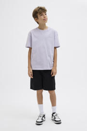thumbnail: Paarse jongens JACK & JONES JUNIOR T-shirt van katoen met effen, korte mouwen, ronde hals en ritssluiting