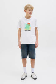 thumbnail: Witte jongens JACK & JONES JUNIOR T-shirt van katoen met effen, korte mouwen en ronde hals