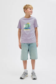 thumbnail: Paarse jongens JACK & JONES JUNIOR T-shirt van katoen met effen, korte mouwen en ronde hals