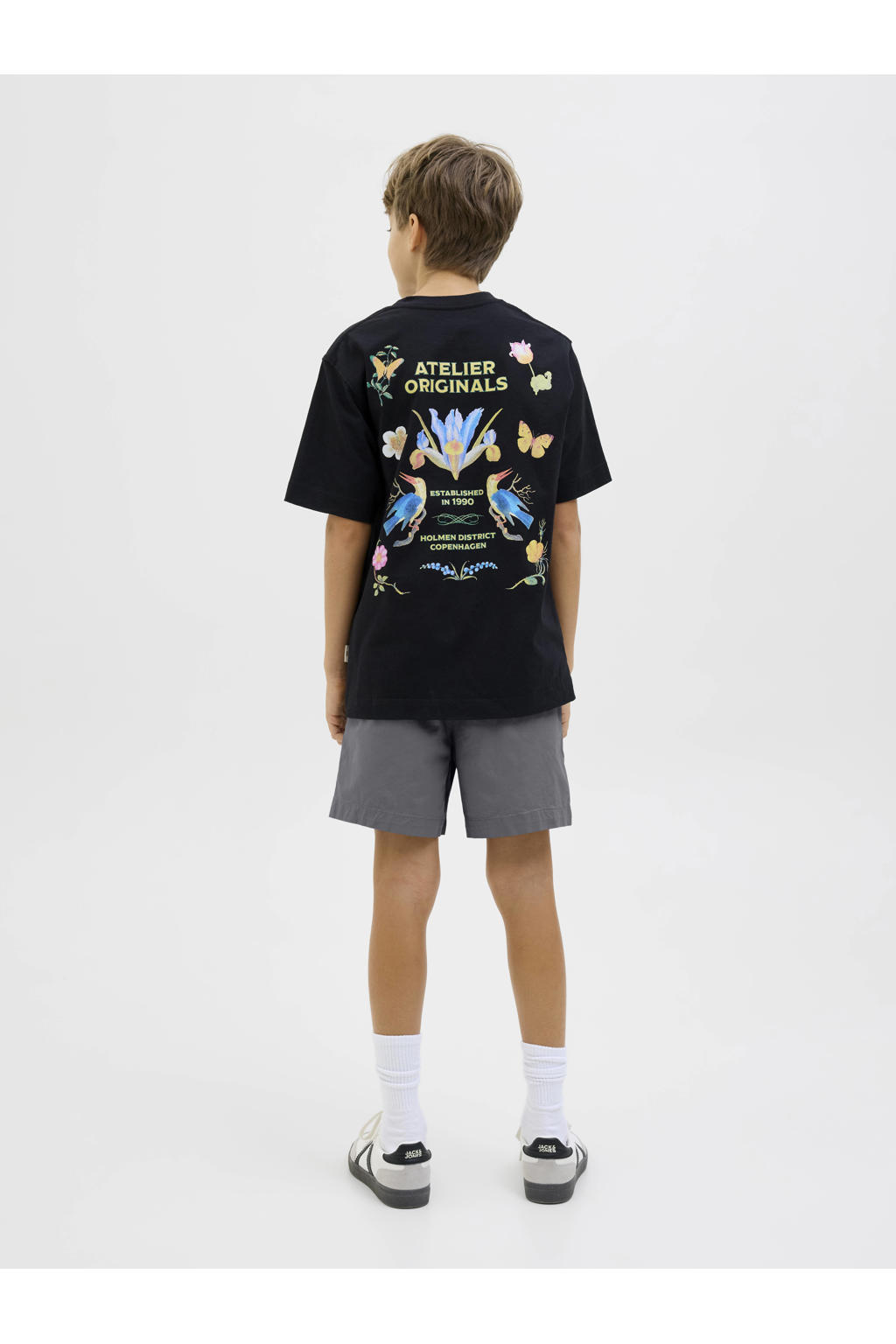 Grijze jongens JACK & JONES JUNIOR relaxed casual short van stretchkatoen met regular waist, rits- en knoopsluiting en effen