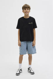 thumbnail: Zwarte jongens JACK & JONES JUNIOR T-shirt van katoen met backprint, korte mouwen en ronde hals
