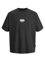 thumbnail: Zwarte jongens JACK & JONES JUNIOR T-shirt van katoen met backprint, korte mouwen en ronde hals