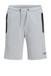 thumbnail: Grijze jongens JACK & JONES JUNIOR sweatshort met slim fit, elastische tailleband met koord en effen