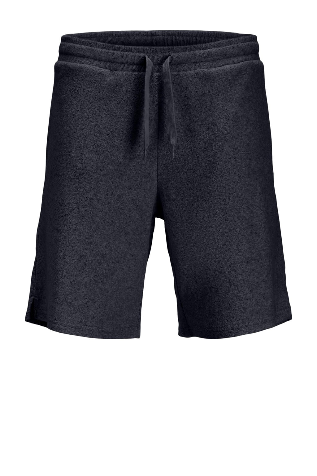Donkerblauwe jongens JACK & JONES JUNIOR relaxed sweatshort met elastische tailleband met koord en effen