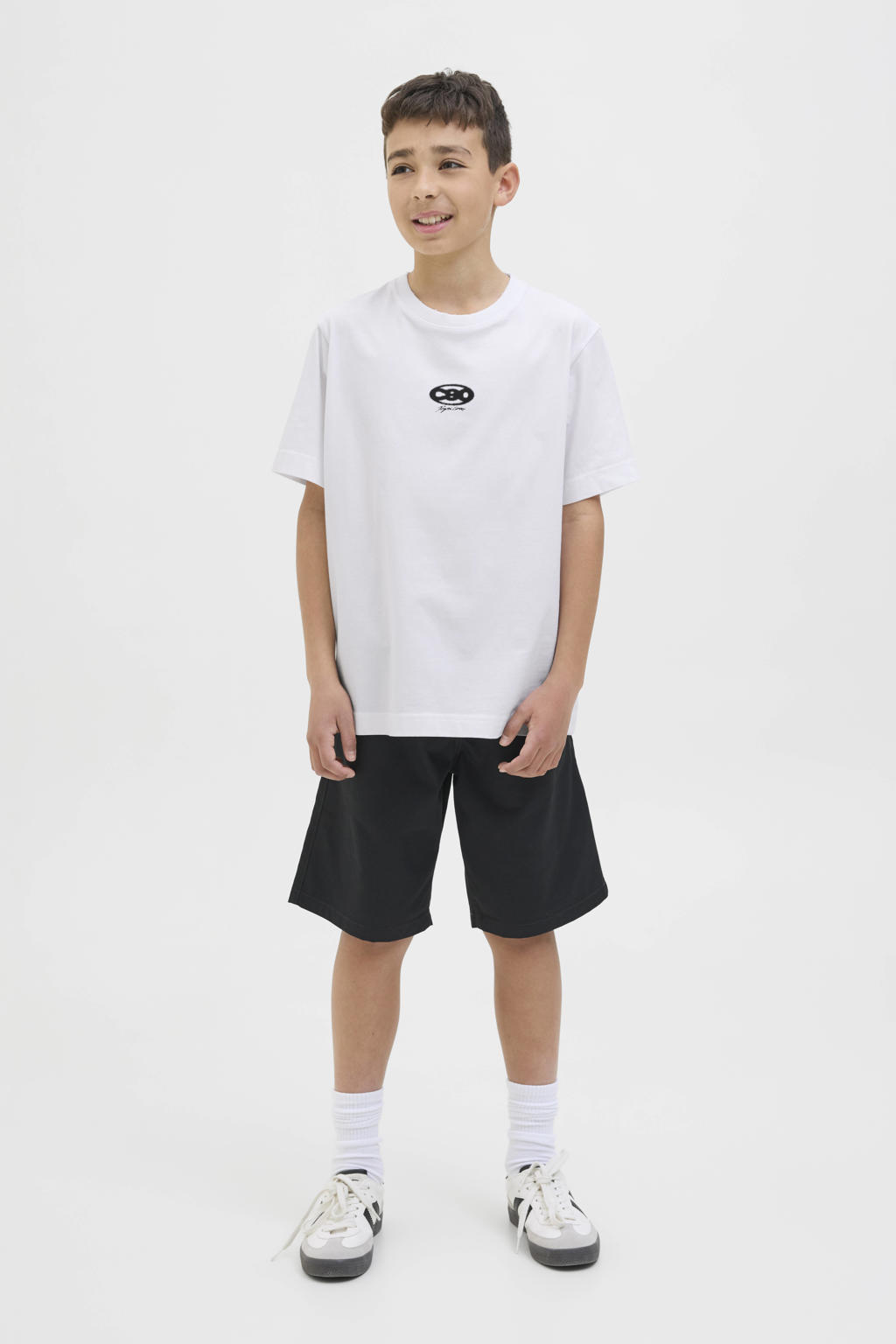 Witte jongens JACK & JONES JUNIOR T-shirt van katoen met backprint, korte mouwen en ronde hals