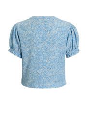 thumbnail: Lichtblauwe meisjes anytime crinkle top van polyester met bloemenprint, korte mouwen en ronde hals
