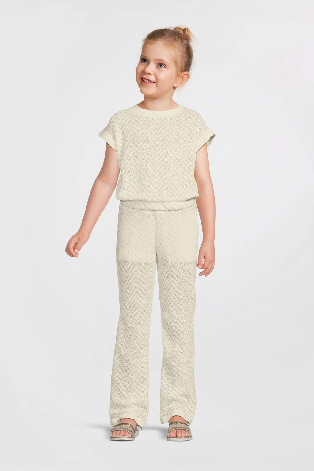 Witte meisjes anytime crochet flared broek van katoen met elastische tailleband en effen