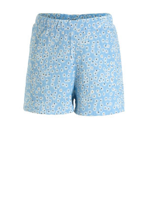 crinkle short bloemenprint lichtblauw