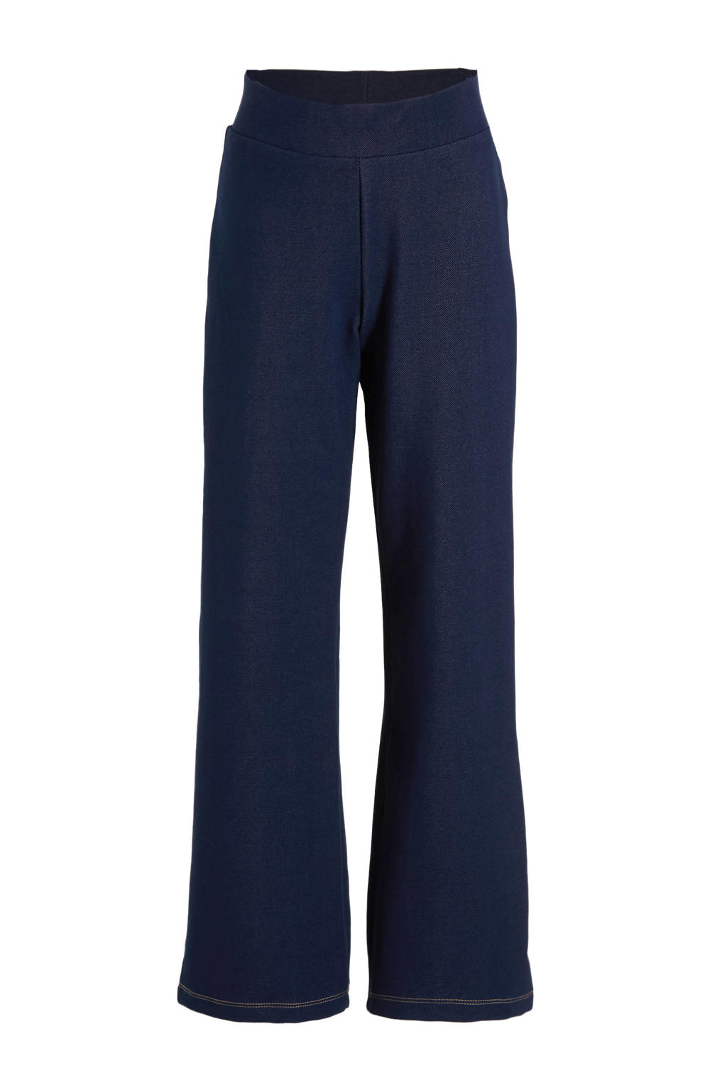 Donkerblauwe meisjes anytime look wide leg van katoen met elastische tailleband en effen