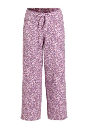 wide leg crinkle broek panterprint roze