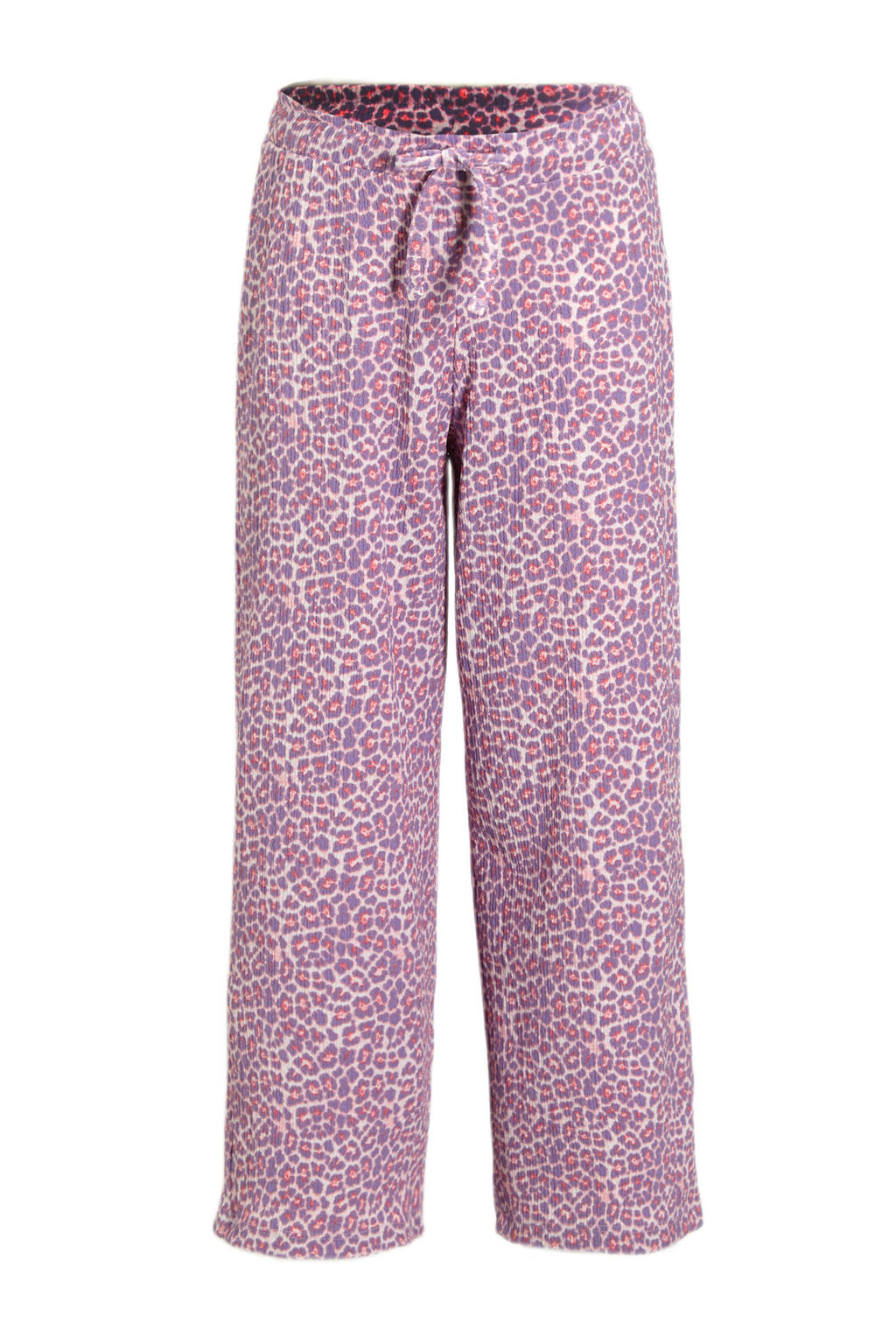 Roze meisjes anytime wide leg crinkle broek met elastische tailleband met koord