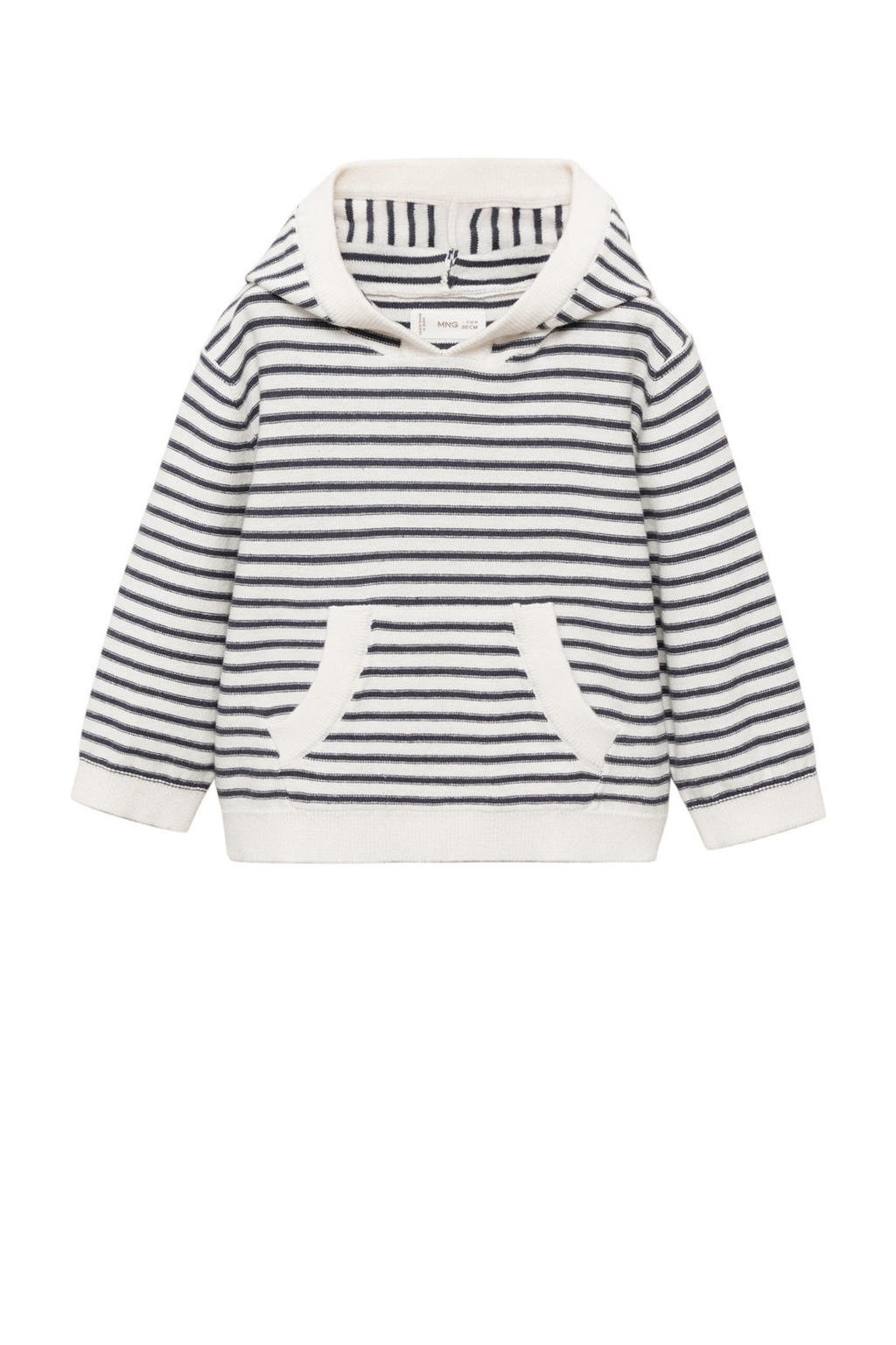 Antraciete jongens Mango Kids sweater met strepenprint, lange mouwen, capuchon en geribde boorden
