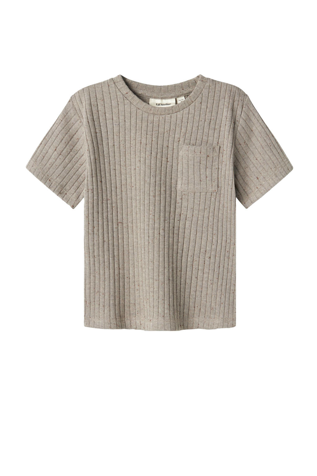 Lichtbruine jongens LIL' ATELIER MINI T-shirt van katoen met effen, korte mouwen en ronde hals