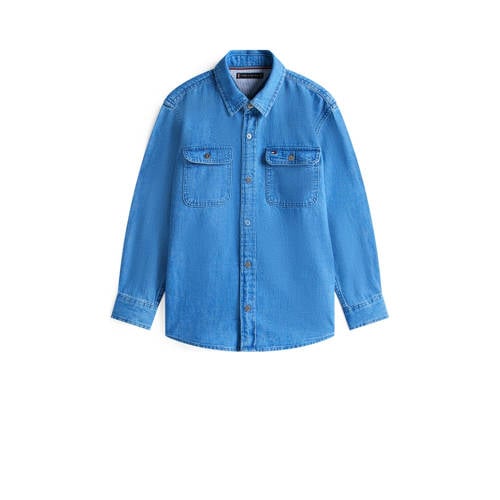 Tommy Hilfiger denim overhemd medium blue denim Blauw Effen