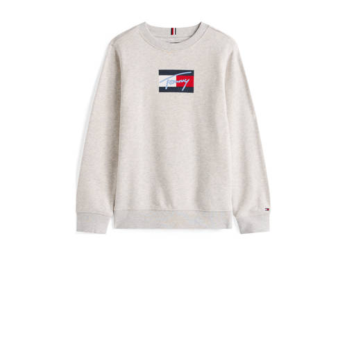 Tommy Hilfiger sweater grijs melange Jongens Katoen Ronde hals Logo - maat 176 afbeelding