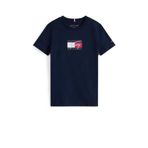 Tommy Hilfiger T-shirt donkerblauw Jongens Katoen Ronde hals Printopdruk